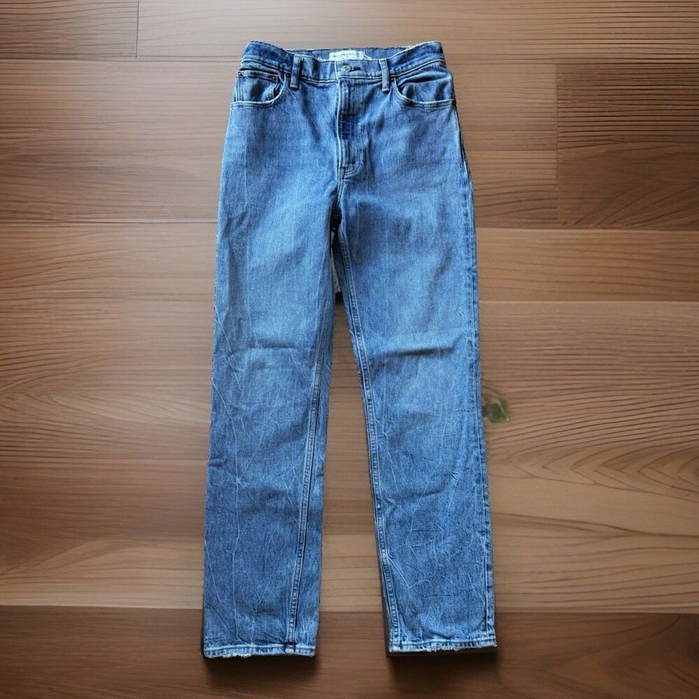 Abercrombie & Fitch 90s Straight Distressed High Rise Jeans Marble Fade size 27